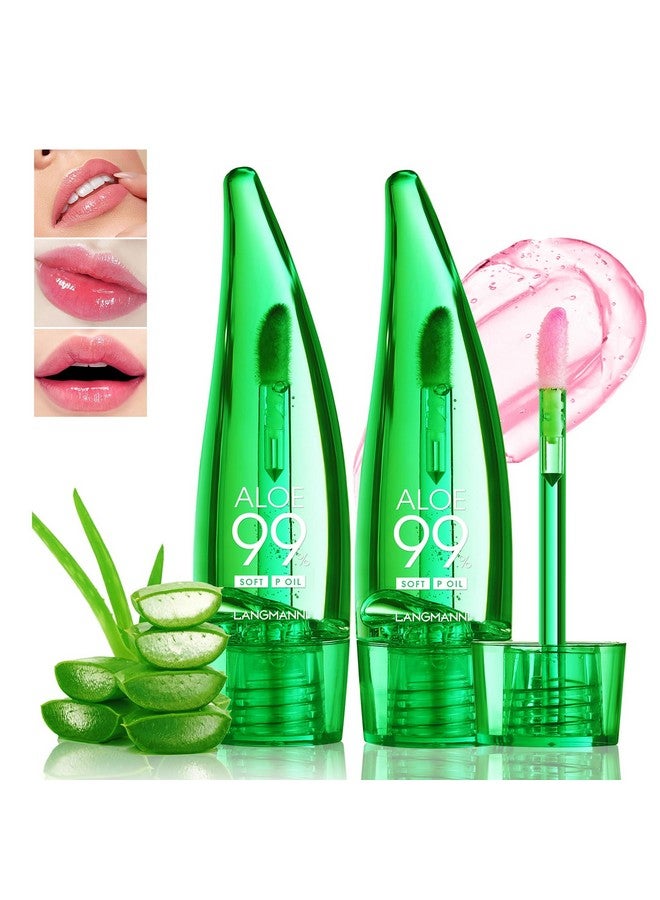 HOSAILY HOSAILY 2 Pcs Aloe Vera Color Changing Lipstick Lip Oil Tinted, Pink Magic PH Temperature Color Changing Lip Gloss, Long Lasting Nutritious Lip Balm Moisturizer Plumper Lip Care Lip Gloss  - Image 1
