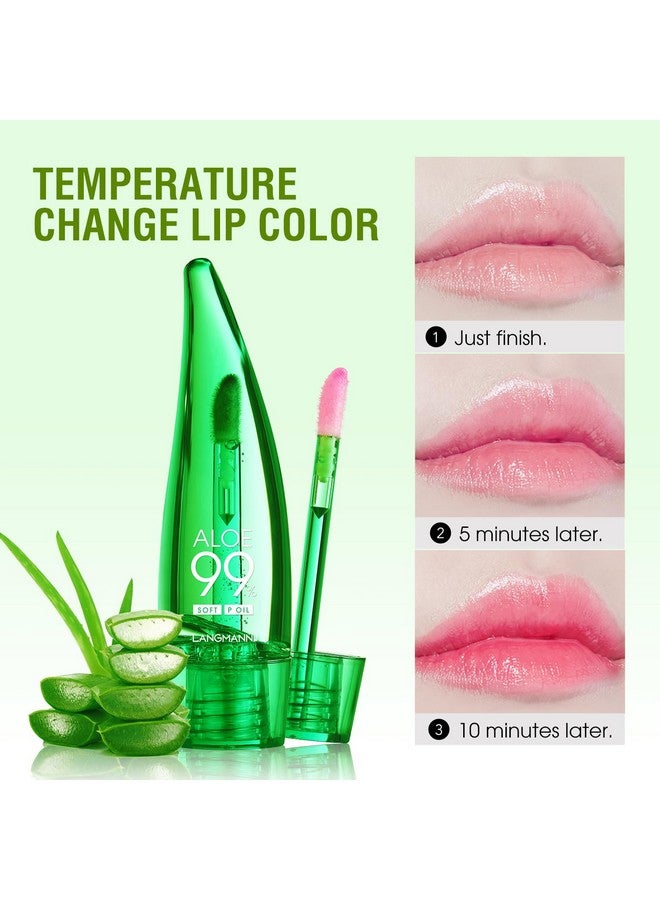HOSAILY HOSAILY 2 Pcs Aloe Vera Color Changing Lipstick Lip Oil Tinted, Pink Magic PH Temperature Color Changing Lip Gloss, Long Lasting Nutritious Lip Balm Moisturizer Plumper Lip Care Lip Gloss  - Image 2