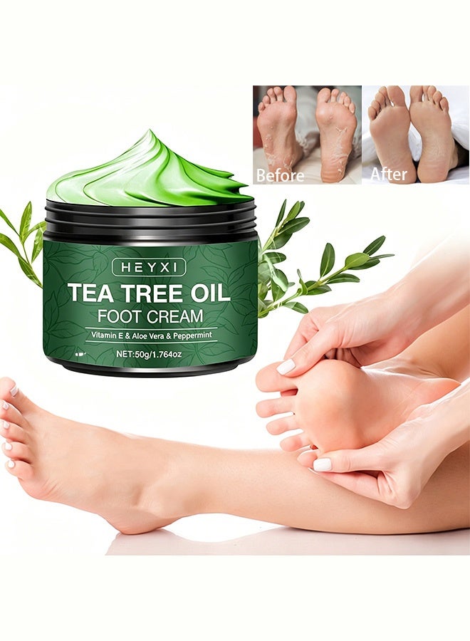 Heyxi Tea Tree Oil Foot Cream with Vitamin E, Aloe Vera and Peppermint for Deep Moisturizing Cracked Heel Repair 50g - Image 1