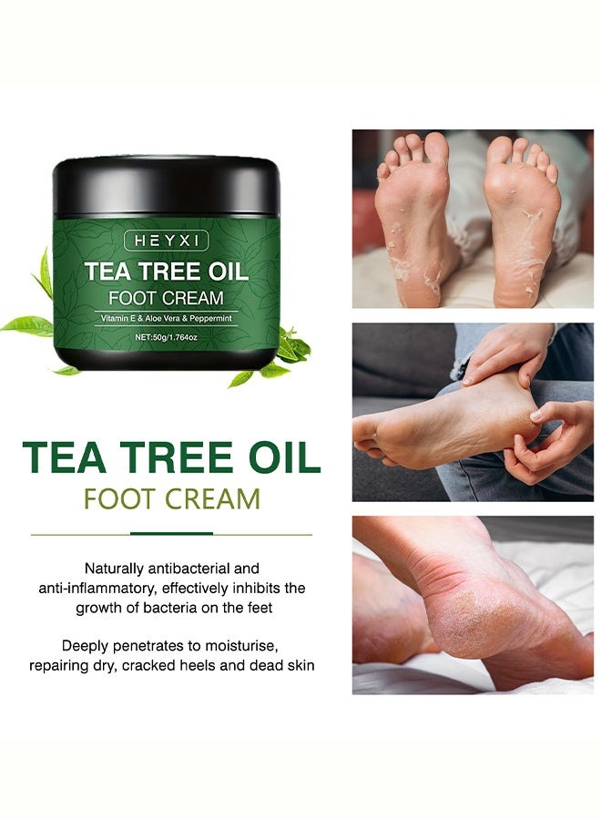 Heyxi Tea Tree Oil Foot Cream with Vitamin E, Aloe Vera and Peppermint for Deep Moisturizing Cracked Heel Repair 50g - Image 2