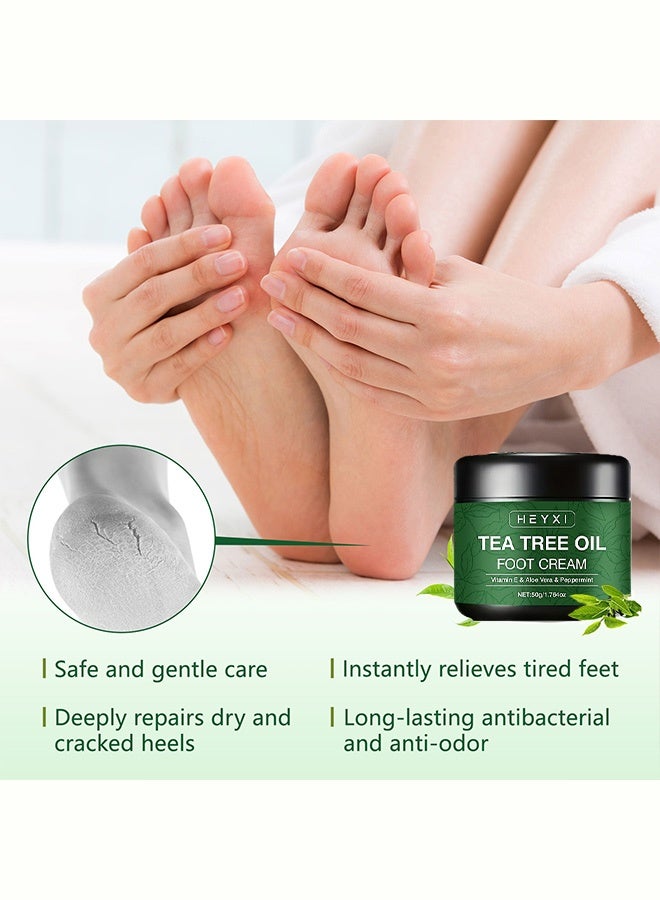 Heyxi Tea Tree Oil Foot Cream with Vitamin E, Aloe Vera and Peppermint for Deep Moisturizing Cracked Heel Repair 50g - Image 3
