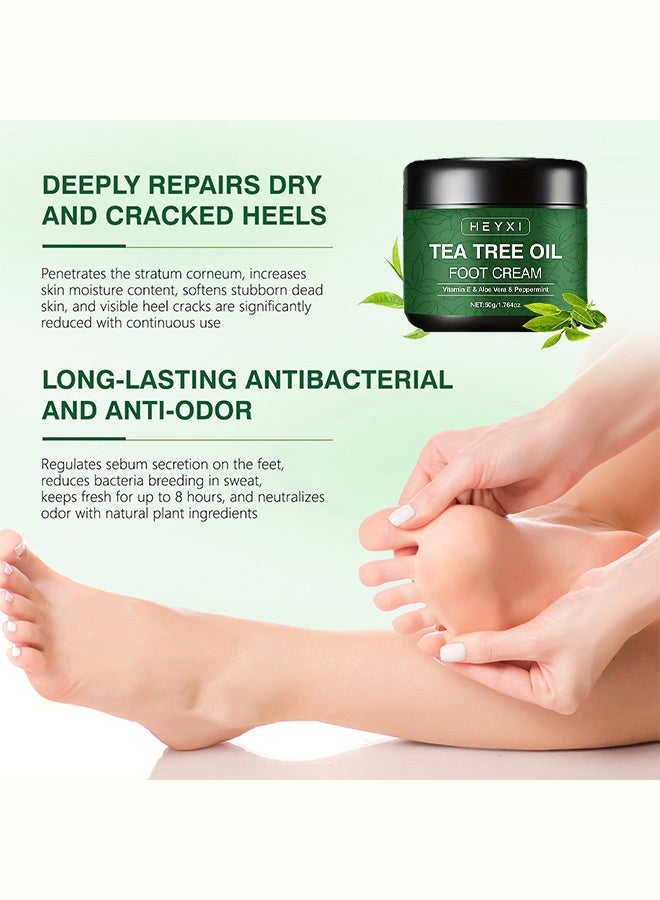 Heyxi Tea Tree Oil Foot Cream with Vitamin E, Aloe Vera and Peppermint for Deep Moisturizing Cracked Heel Repair 50g - Image 4