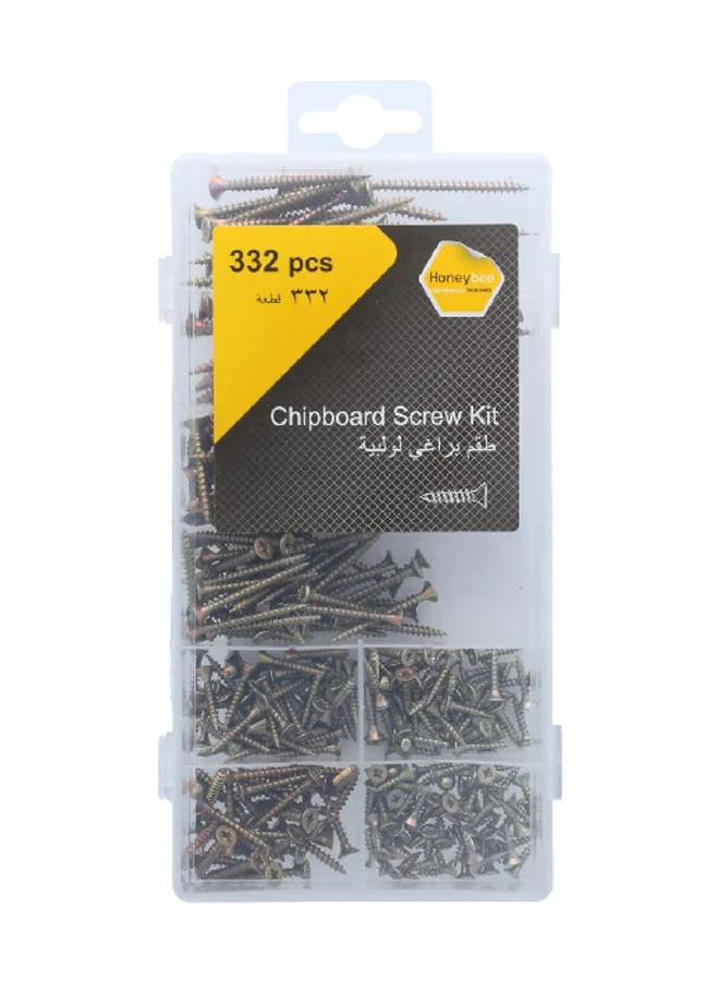 HoneyBee 332-Piece Carbon Steel Chipboard Screw Set with Storage Case Bronze ZY6857