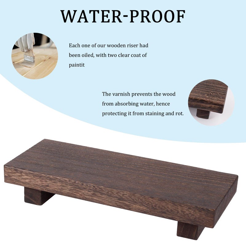 zoocatia Small Wood Tray Pedestal Stand Farmhouse Bathroom Decor Decorative Wooden Riser Kitchen Soap Dish Holder for Vanity, Counter, Sink, Dark Brown - Image 4