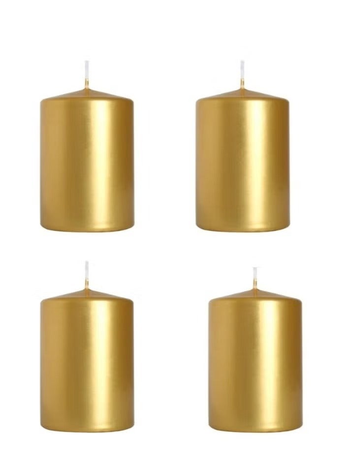 Metallic Gold Pillar Candles Unscented Premium Quality Long Burning Hours, Decorative, SPA - Dripless Clean Burning Dinner Candle Decorative Candles for Wedding, Party, Birthday & Home Decor Set of 4  - Image 1