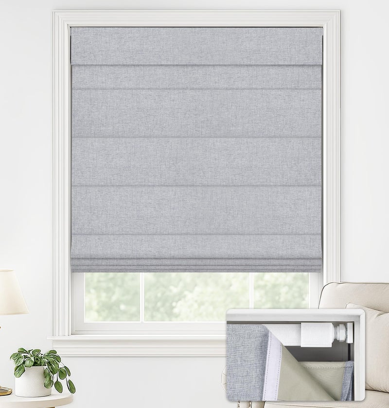 LazBlinds No Drill Roman Shades for Windows, Cordless Blackout Window Shades with UV Protection, Polyester Fabric for Bedroom & Living Room, 22" W x 64" H, Grey - Image 1