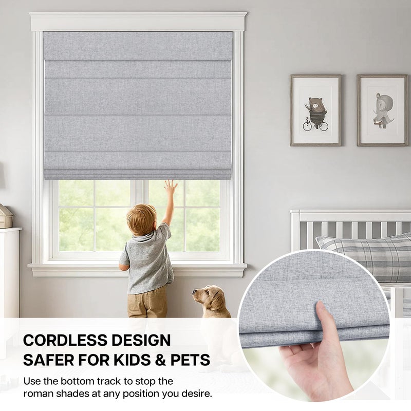 LazBlinds No Drill Roman Shades for Windows, Cordless Blackout Window Shades with UV Protection, Polyester Fabric for Bedroom & Living Room, 22" W x 64" H, Grey - Image 5