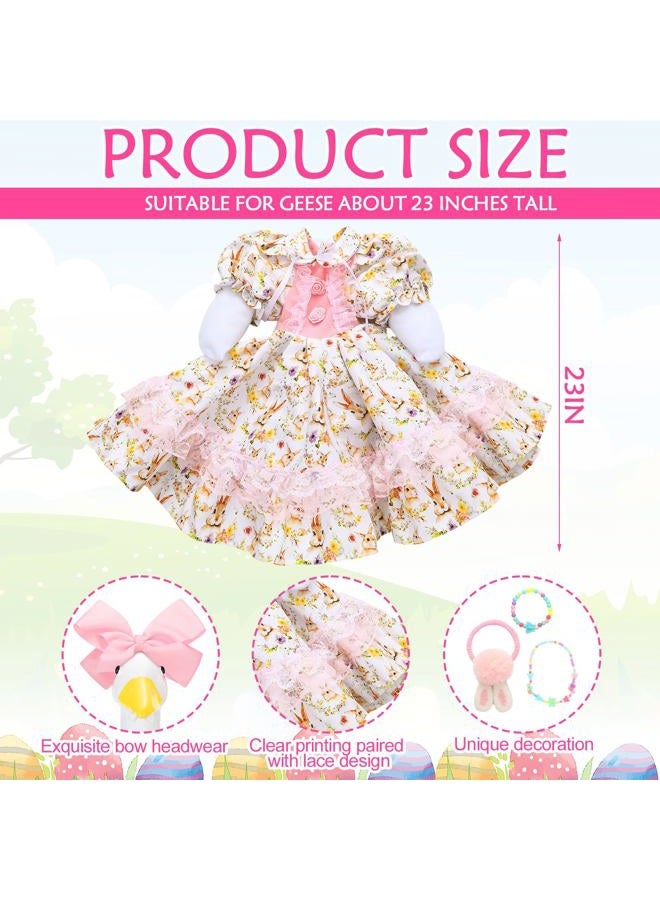 Abbylike 1 Set Easter Bunny Porch Goose Outfit Rabbit Yard Goose Costume Clothes with Bow Headband Fits Large 23'' H Cement for Easter Day Outdoor Patio Garden Lawn Pathway Spring Statue Decor - Image 3