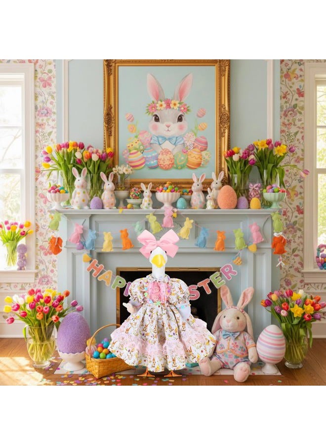 Abbylike 1 Set Easter Bunny Porch Goose Outfit Rabbit Yard Goose Costume Clothes with Bow Headband Fits Large 23'' H Cement for Easter Day Outdoor Patio Garden Lawn Pathway Spring Statue Decor - Image 5