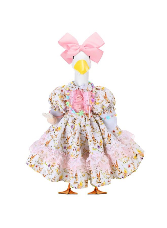 Abbylike 1 Set Easter Bunny Porch Goose Outfit Rabbit Yard Goose Costume Clothes with Bow Headband Fits Large 23'' H Cement for Easter Day Outdoor Patio Garden Lawn Pathway Spring Statue Decor - Image 1