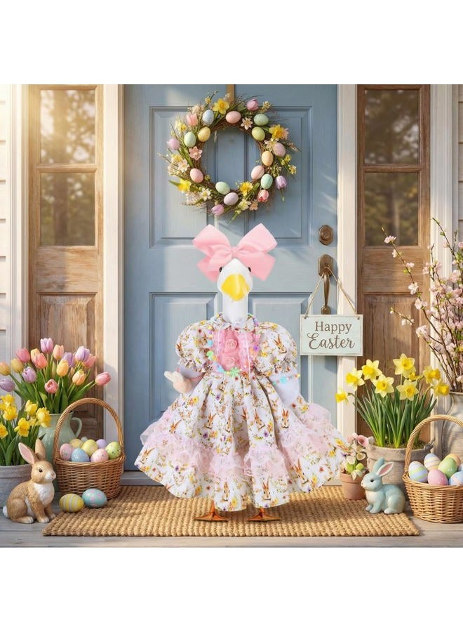 Abbylike 1 Set Easter Bunny Porch Goose Outfit Rabbit Yard Goose Costume Clothes with Bow Headband Fits Large 23'' H Cement for Easter Day Outdoor Patio Garden Lawn Pathway Spring Statue Decor - Image 2