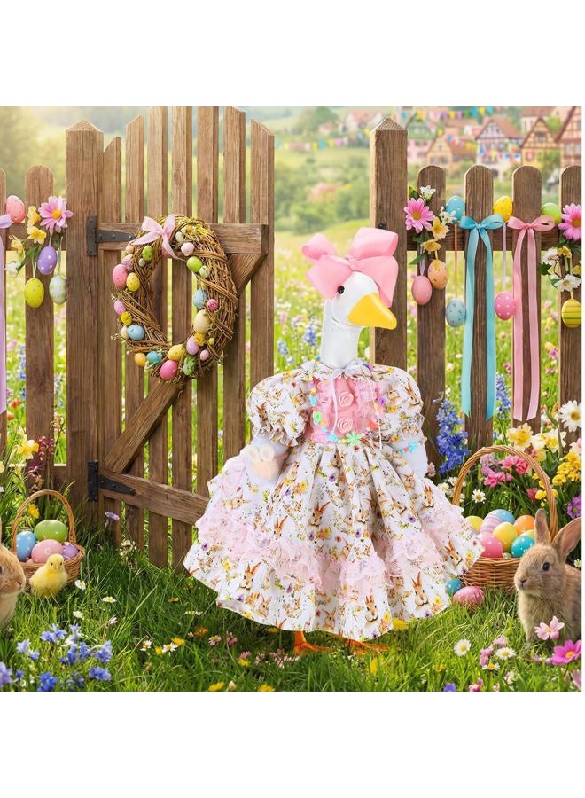 Abbylike 1 Set Easter Bunny Porch Goose Outfit Rabbit Yard Goose Costume Clothes with Bow Headband Fits Large 23'' H Cement for Easter Day Outdoor Patio Garden Lawn Pathway Spring Statue Decor - Image 4