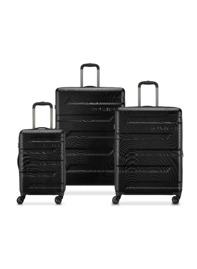 DELSEY Paris Securetec Slash Set of 3 Hardside Trolley Luggage 55cm, 69cm & 82cm with TSA Lock, Secure Closure, 4 Double Wheels & Premium Travel Design - Black