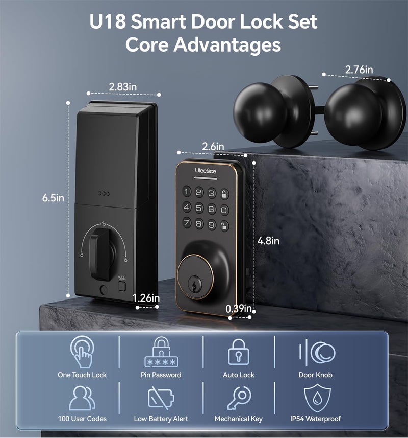 Ulecoce Keyless Entry Door Lock Deadbolt With Handle Set  Door Locks For Front Door  Keypad Door Lock With Handle  Smart Door Knob  Auto Lock  Code Door Lock With Installation Guide (Oil Rubbed Bronze) - Image 3