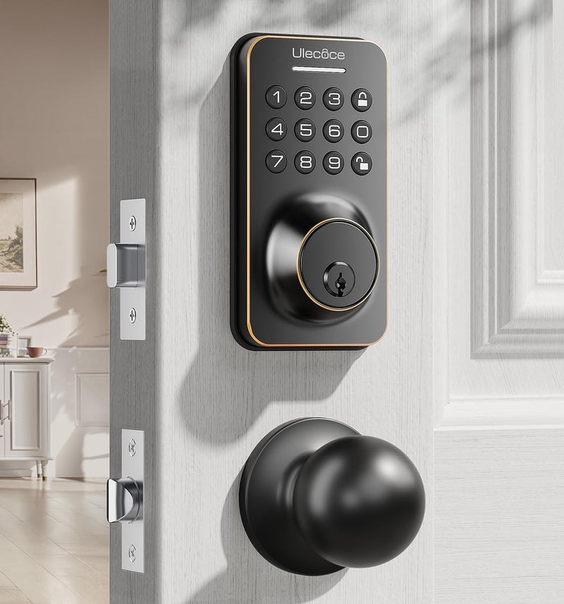 Ulecoce Keyless Entry Door Lock Deadbolt With Handle Set  Door Locks For Front Door  Keypad Door Lock With Handle  Smart Door Knob  Auto Lock  Code Door Lock With Installation Guide (Oil Rubbed Bronze) - Image 1