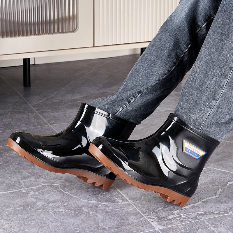 Men's Round Toe Comfortable Rain Boots Plastic Low-barrel Waterproof Shoes Men's Short-barrel Non-slip Rain Boots Kitchen Fishing Rubber Shoes for Men - Image 3
