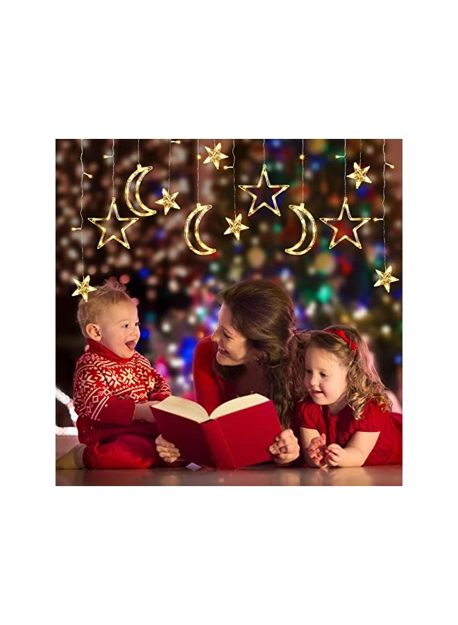 The Bros 3.5M Decorative Starry String Curtain Ramadan Lights Moons and Stars LED Night Light for Ramadan Home Decoration Party, USB and Battery Box Powered (Warm White) - Image 4
