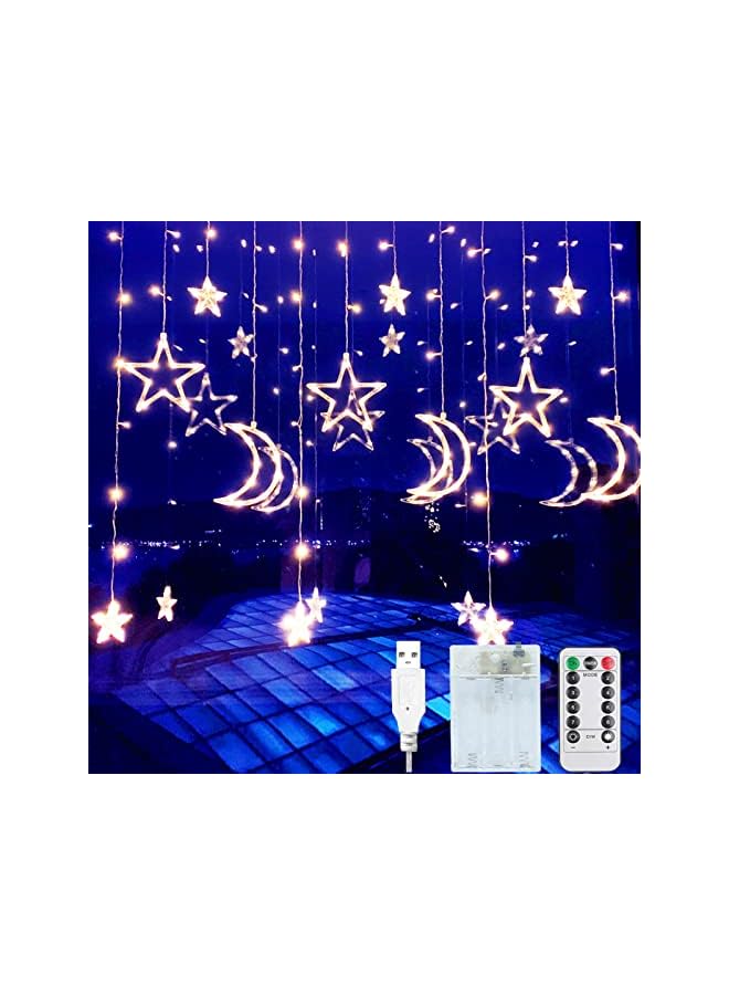 The Bros 3.5M Decorative Starry String Curtain Ramadan Lights Moons and Stars LED Night Light for Ramadan Home Decoration Party, USB and Battery Box Powered (Warm White) - Image 2