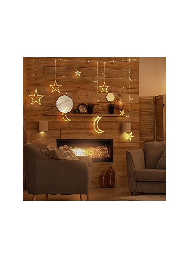 The Bros 3.5M Decorative Starry String Curtain Ramadan Lights Moons and Stars LED Night Light for Ramadan Home Decoration Party, USB and Battery Box Powered (Warm White) - Image 5