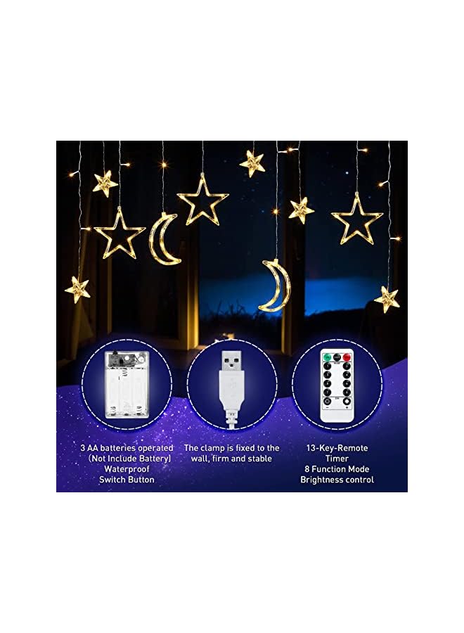 The Bros 3.5M Decorative Starry String Curtain Ramadan Lights Moons and Stars LED Night Light for Ramadan Home Decoration Party, USB and Battery Box Powered (Warm White) - Image 3