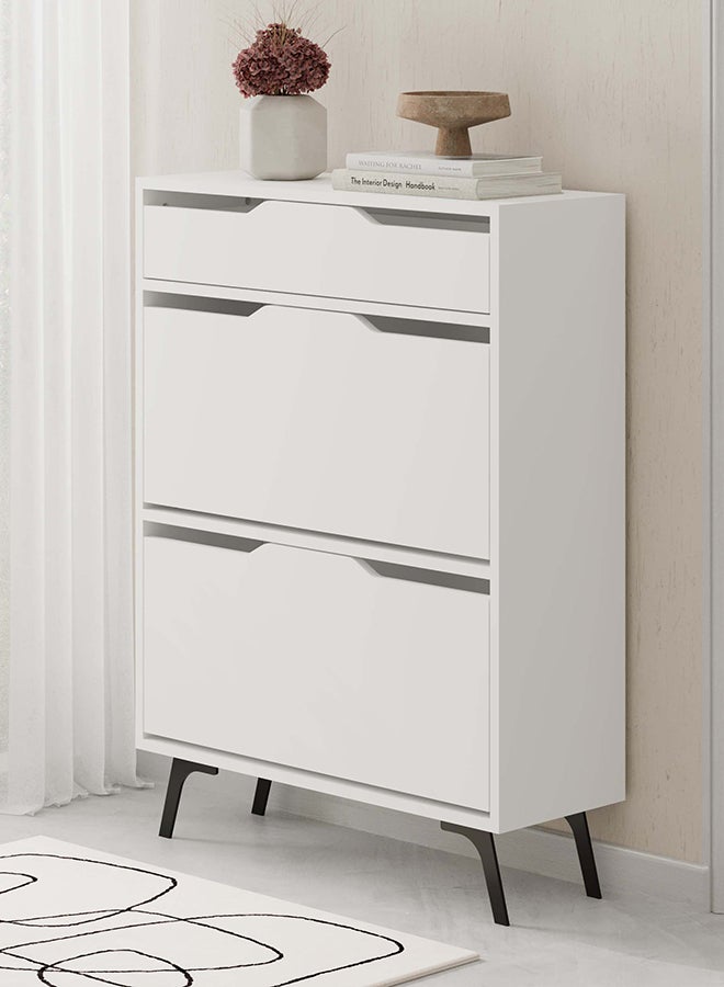 Mourah Home Asta Shoe Cabinet 12 Pairs Entryway Storage Cabient With 4 Doors & Metal Legs Shoe Rack For Hallway Bedroom Living Room  29.5X110X 81.6 Cm  White  - Image 1