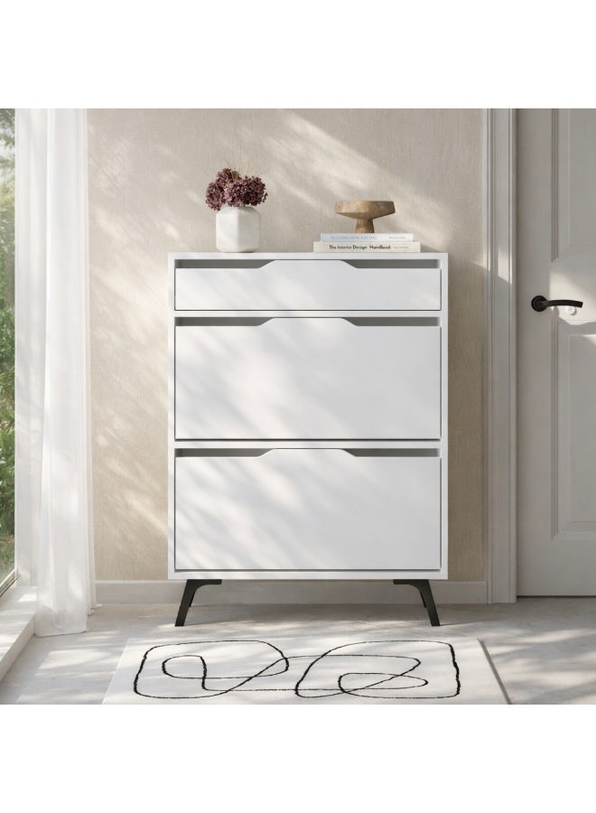 موراه هوم Asta Shoe Cabinet 12 Pairs Entryway Storage Cabient With 3 Doors with 1 Drawer & Metal Legs Shoe Rack For Hallway Bedroom Living Room  81.6X 29.5X 110 Cm  White - Image 1