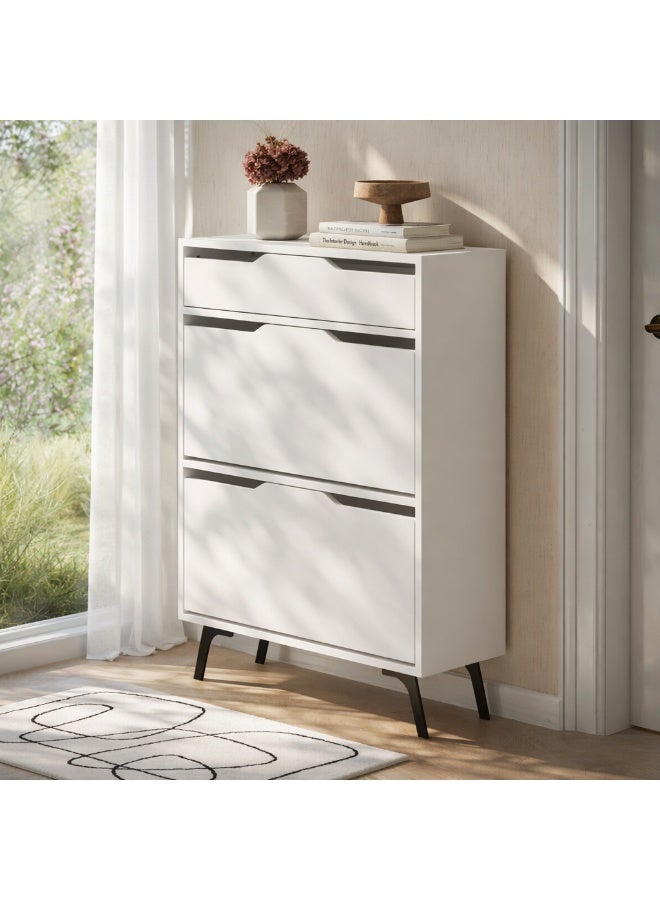 موراه هوم Asta Shoe Cabinet 12 Pairs Entryway Storage Cabient With 3 Doors with 1 Drawer & Metal Legs Shoe Rack For Hallway Bedroom Living Room  81.6X 29.5X 110 Cm  White - Image 2