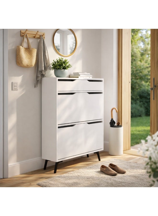 موراه هوم Asta Shoe Cabinet 12 Pairs Entryway Storage Cabient With 3 Doors with 1 Drawer & Metal Legs Shoe Rack For Hallway Bedroom Living Room  81.6X 29.5X 110 Cm  White - Image 3