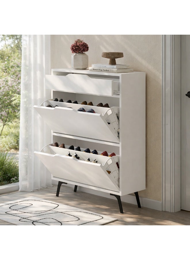 موراه هوم Asta Shoe Cabinet 12 Pairs Entryway Storage Cabient With 3 Doors with 1 Drawer & Metal Legs Shoe Rack For Hallway Bedroom Living Room  81.6X 29.5X 110 Cm  White - Image 4