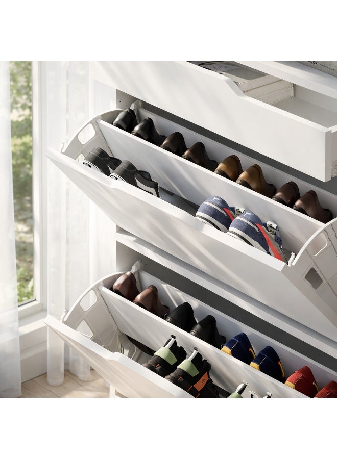 موراه هوم Asta Shoe Cabinet 12 Pairs Entryway Storage Cabient With 3 Doors with 1 Drawer & Metal Legs Shoe Rack For Hallway Bedroom Living Room  81.6X 29.5X 110 Cm  White - Image 5