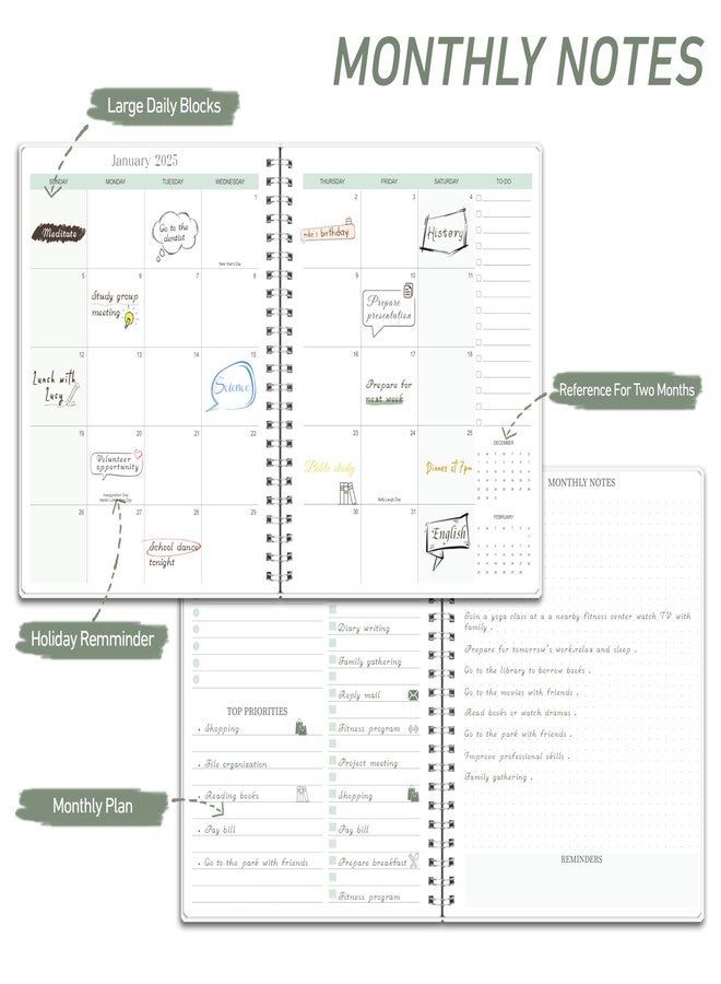 KAICN Monthly Planner 2026, Calendar 12 Months Planner with Flexible PVC Cover for Home,School and Office Work, 7" x 9", Jan 2026 - Dec 2026-Green - Image 3