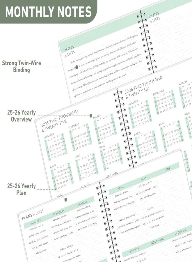 KAICN Monthly Planner 2026, Calendar 12 Months Planner with Flexible PVC Cover for Home,School and Office Work, 7" x 9", Jan 2026 - Dec 2026-Green - Image 4