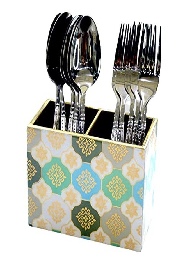 Tranquil Square | Handcrafted | Premium Finish | Imperial Line Glossy Marble Finish Two Rack Wooden Cutlery Stand - Image 1