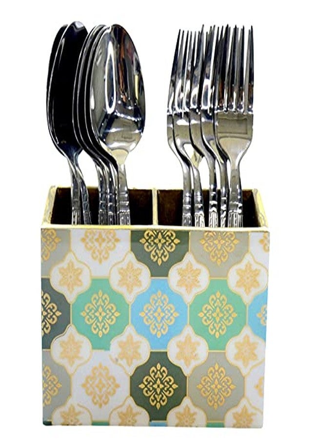 Tranquil Square | Handcrafted | Premium Finish | Imperial Line Glossy Marble Finish Two Rack Wooden Cutlery Stand - Image 4