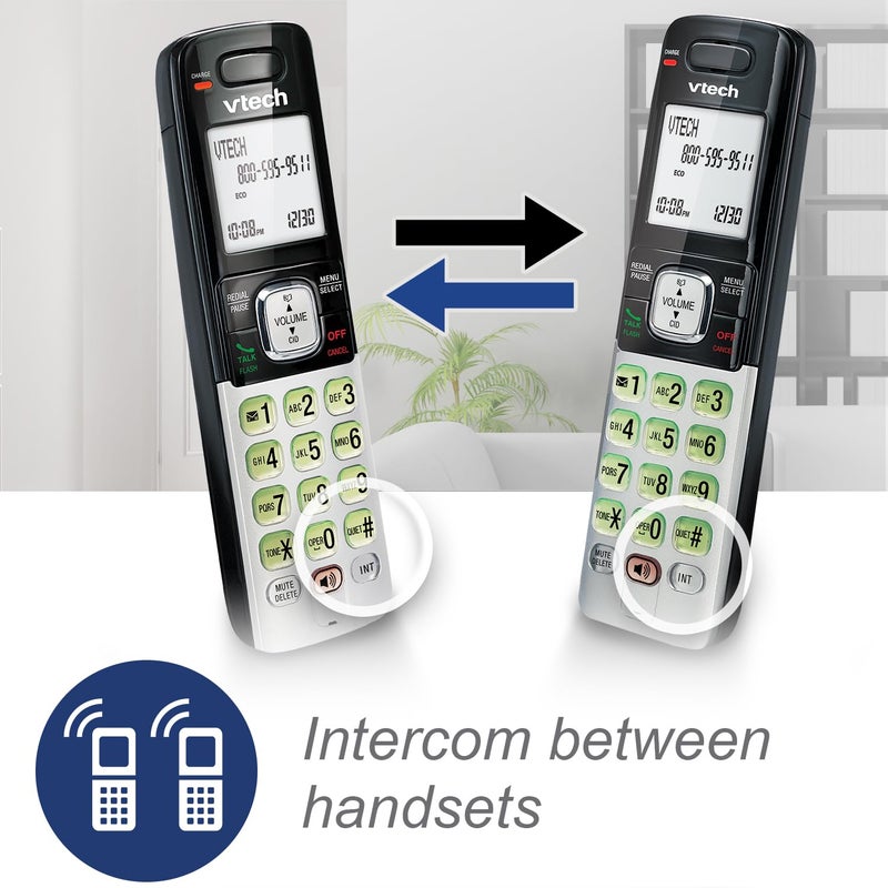 VTech CS6719-2 2-Handset Cordless Phone with Caller ID/Call Waiting, Handset Intercom & Backlit Display/Keypad, Silver - Image 4