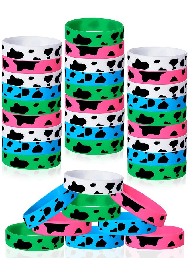 Zhanmai 36 Cow Print Rubber Bracelets Silicone Cow Print Bracelets Cute Cow Animal Print Wristband for Baby over 3 years old Shower Cute Farm Party, White Pink Blue Green - Image 1