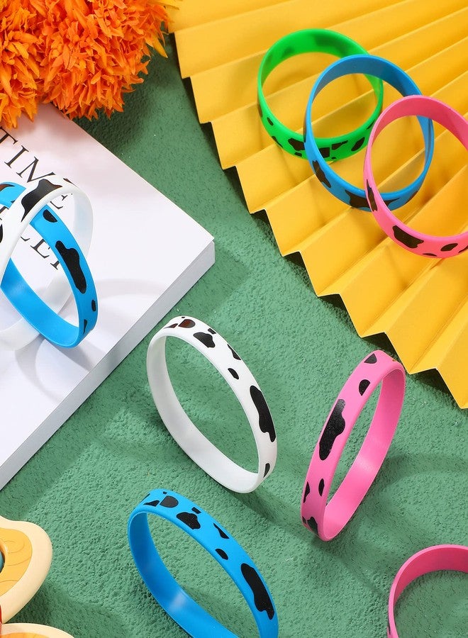 Zhanmai 36 Cow Print Rubber Bracelets Silicone Cow Print Bracelets Cute Cow Animal Print Wristband for Baby over 3 years old Shower Cute Farm Party, White Pink Blue Green - Image 2