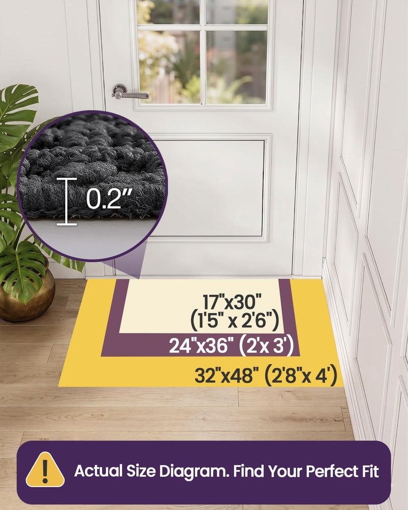 DEXI Front Door Mat Inside Entrance Non Slip 60 x 90 cm, Washable Indoor Doormats Low Profile, Dirt Trapping Welcome Mat for Floor Home Entryway Porter Hall Backdoor Area, Grey - Image 2