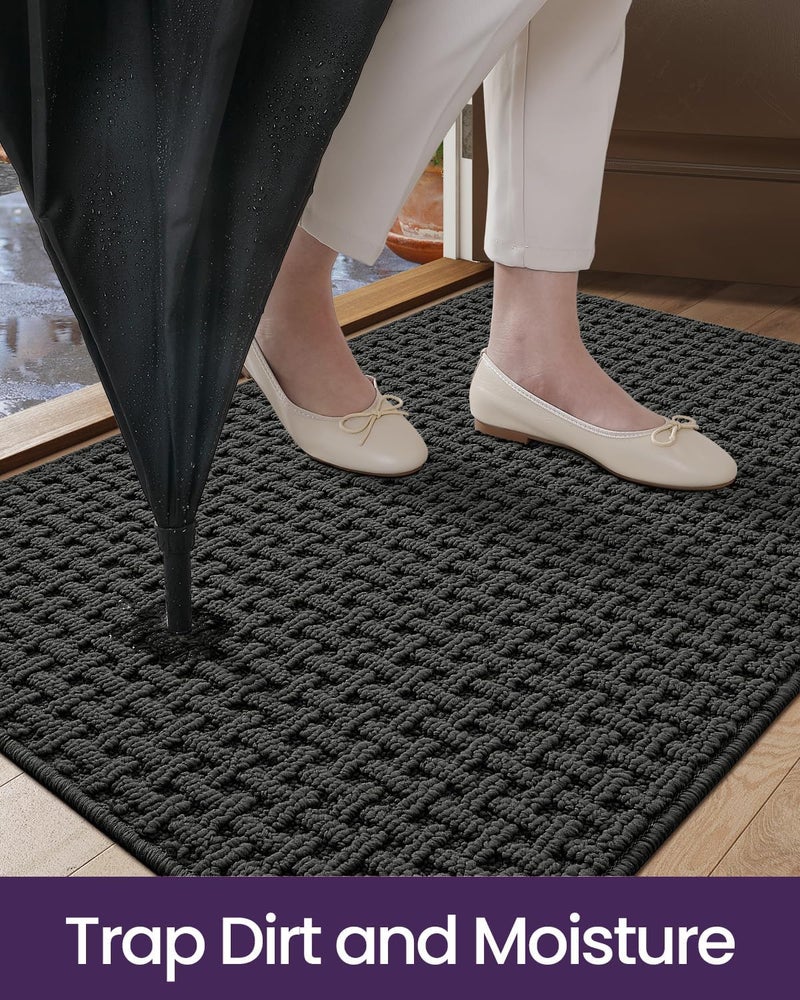 DEXI Front Door Mat Inside Entrance Non Slip 60 x 90 cm, Washable Indoor Doormats Low Profile, Dirt Trapping Welcome Mat for Floor Home Entryway Porter Hall Backdoor Area, Grey - Image 3