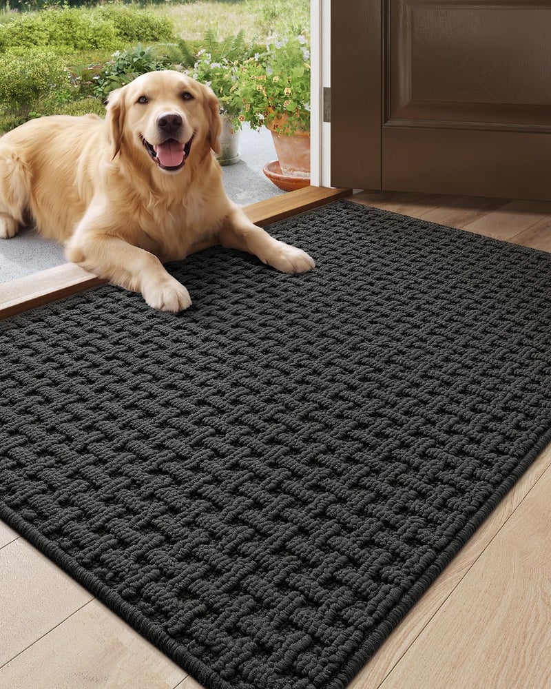 DEXI Front Door Mat Inside Entrance Non Slip 60 x 90 cm, Washable Indoor Doormats Low Profile, Dirt Trapping Welcome Mat for Floor Home Entryway Porter Hall Backdoor Area, Grey - Image 1