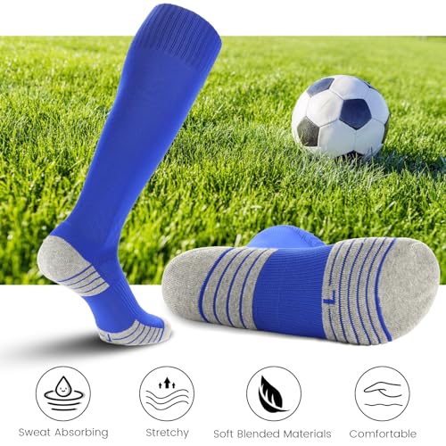 Ultrafun 4 Pairs Soccer Socks Cushioned Knee High Team Sports Football Socks for Men Youth Kids (as1, alpha, l, regular, regular, Royal Blue) - Image 3