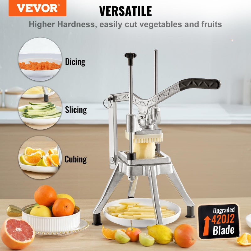 VEVOR Commercial Vegetable Chopper w/ 4 Replacement Blades, Stainless Steel French Fry Cutter Potato Dicer & Fruit Slicer for Restaurants & Home Kitchen - Image 2