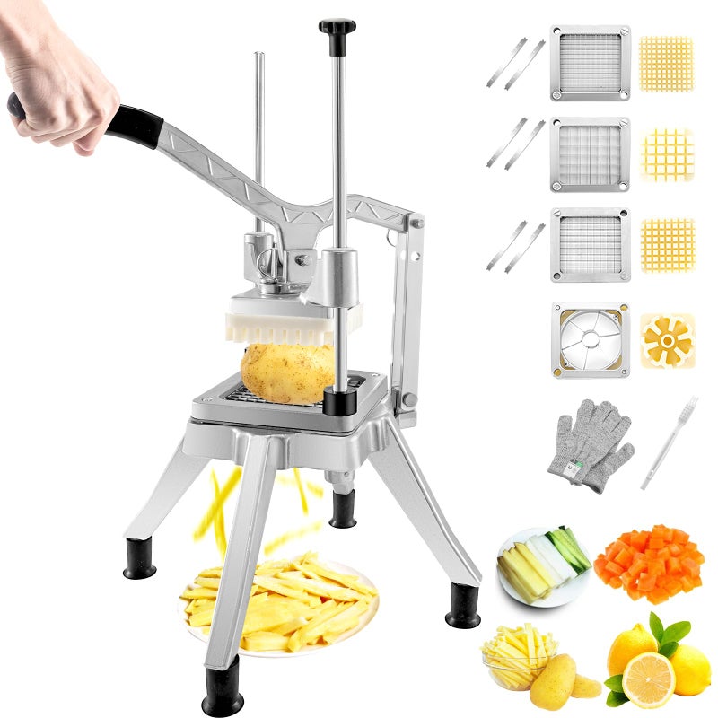 VEVOR Commercial Vegetable Chopper w/ 4 Replacement Blades, Stainless Steel French Fry Cutter Potato Dicer & Fruit Slicer for Restaurants & Home Kitchen - Image 1