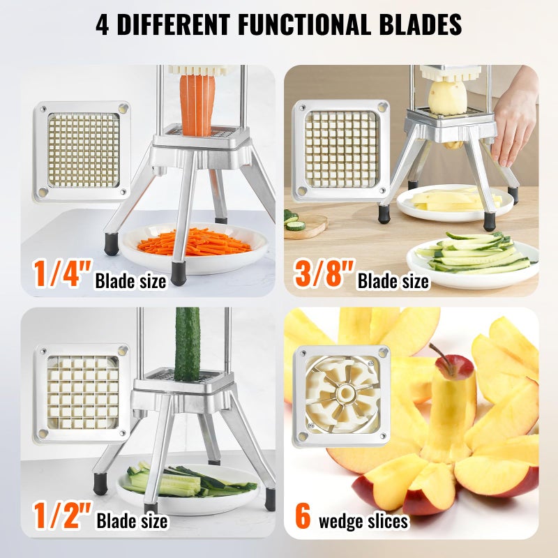 VEVOR Commercial Vegetable Chopper w/ 4 Replacement Blades, Stainless Steel French Fry Cutter Potato Dicer & Fruit Slicer for Restaurants & Home Kitchen - Image 3