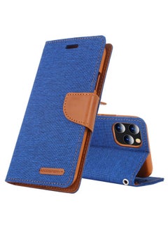Case Cover For iPhone 12 Pro Max GOOSPERY CANVAS DIARY Cross Texture Horizontal Flip Leather Case with Card Slots & Wallet & Holder Blue