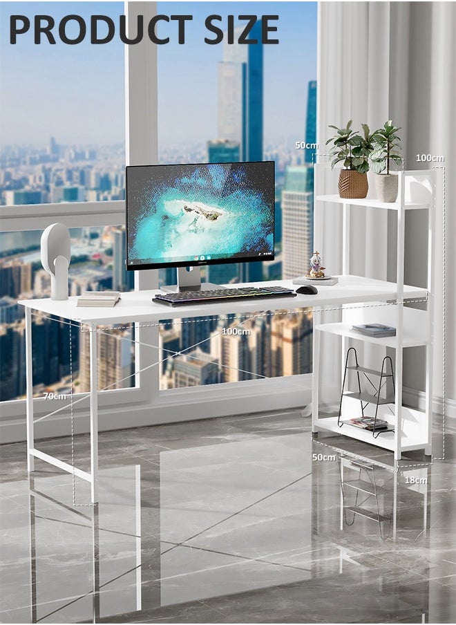 ZERIFAM - 100 * 50cm Computer Desk with 4-Tier Shelves - Computer Study Table with Bookshelf for Home Office Workstation, Study Desk for Small Space, Industrial Modern Style - Image 1