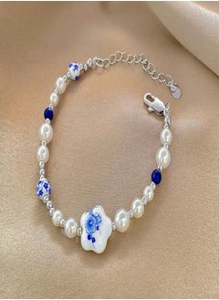 New Chinese-style national tide blue and white porcelain pearl bracelet women's light luxury niche high-end design hand string jewelry