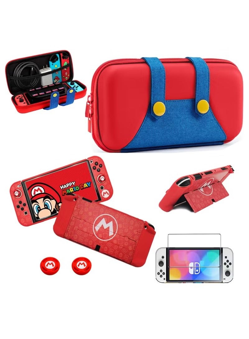4-in-1 Switch Carrying Case for Nintendo Switch OLED, Portable Travel Case with Hard Cover Case, Screen Protector and Thumb Grip Caps, Carry bag with Game Holders for Switch OLED - Image 1