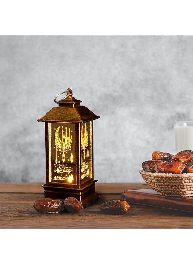 erorex 2Pcs Ramadan Lantern Dark Brown Mini Castle Moon Led Not Water Resistant Home Decor Eid Mubarak Tabletop Mount - Image 4