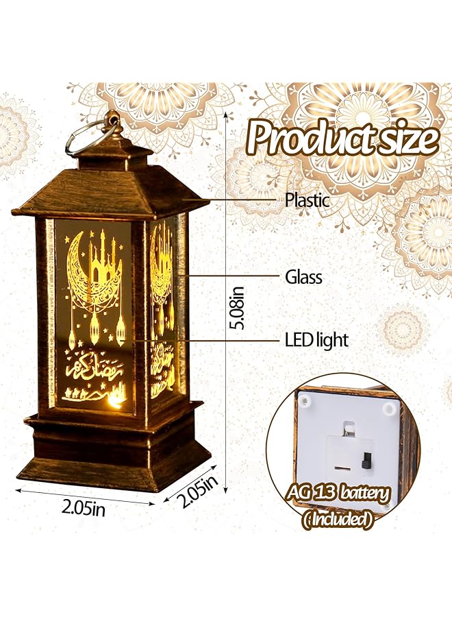 erorex 2Pcs Ramadan Lantern Dark Brown Mini Castle Moon Led Not Water Resistant Home Decor Eid Mubarak Tabletop Mount - Image 2